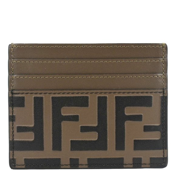 FENDI  Quilted FF Leather Card Holder Brown - Picture 1 of 9